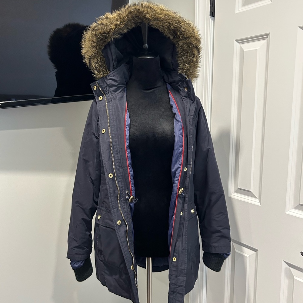 Tommy Hilfiger Blue Puffer Jacket with Faux Fur Hood